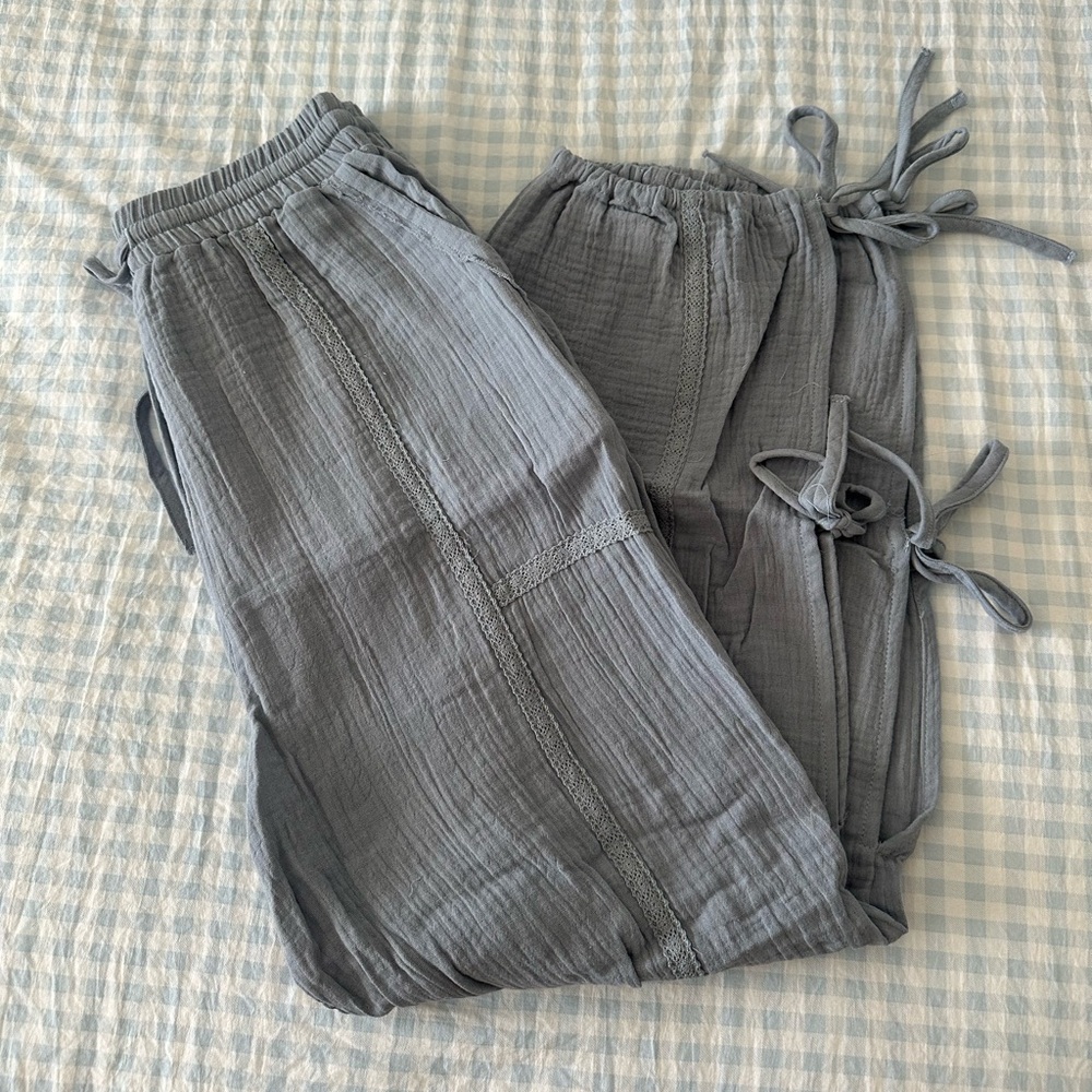 Gray Textured Pants with Side Ties
